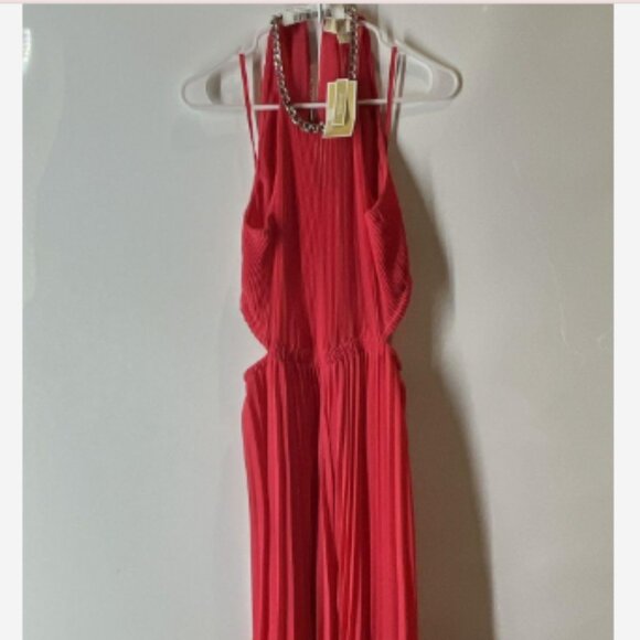 NWT Michael Kors Pleated Georgette Cutout Dress Size Large - Halter Maxi - Picture 6 of 6